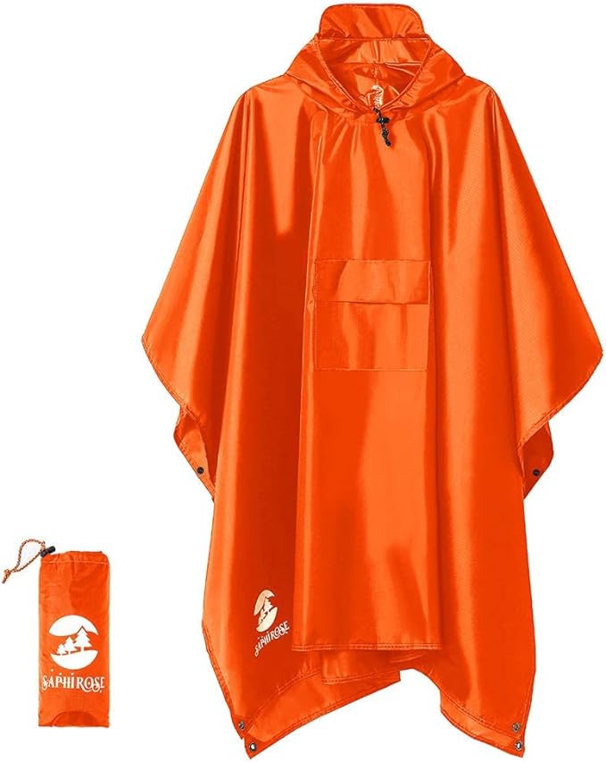 SaphiRose Hooded Rain Poncho Waterproof Raincoat Jacket for Men Women Adults