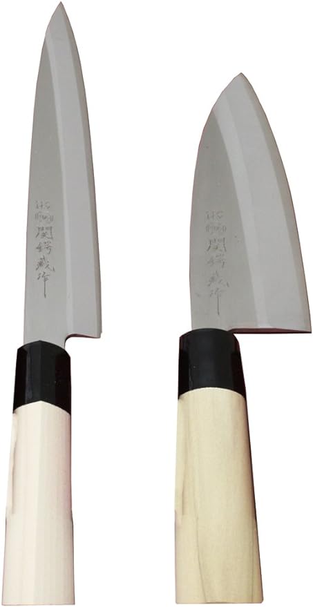 Yaksell 30043 Knife Set of 2 by Sekisuza Kura, Sashimi Knife, Deba, Made in Japan, For Beginners, Single Edged, Japanese Knife, Fish Handling, Stainless Steel