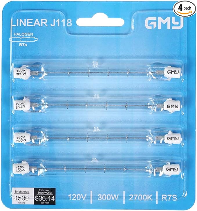 4-Pack R7S 118mm T3 300W Halogen Bulb Dimmable 4500lm J-Type 120V R7S Base Warm White 2700K Double Ended Halogen Light Bulbs