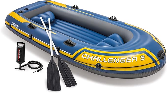 Intex 68370EP Challenger 3 Inflatable Raft Boat Set with Pump and Oars, Blue