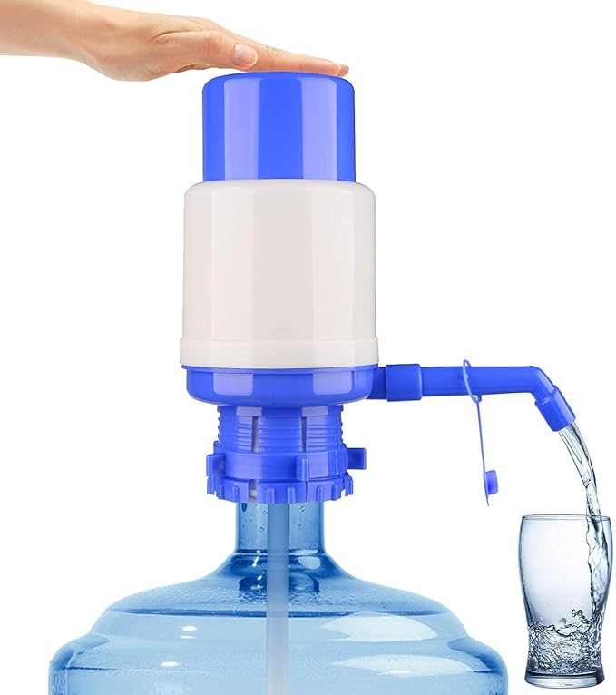 Water Bottles Pump Blue Manual Hand Pressure Drinking Fountain Pressure Press Pump with an Extra Short Tube and Cap Fits Most 5 Gallon Water Dispenser
