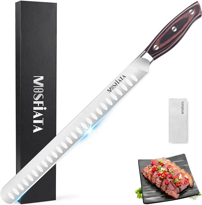MOSFiATA 12" Slicing Carving Knife –BBQMeat Cutting Knife Brisket Knife-Forged High Carbon German Steel – Ergonomic Handle Design-With Gift Box