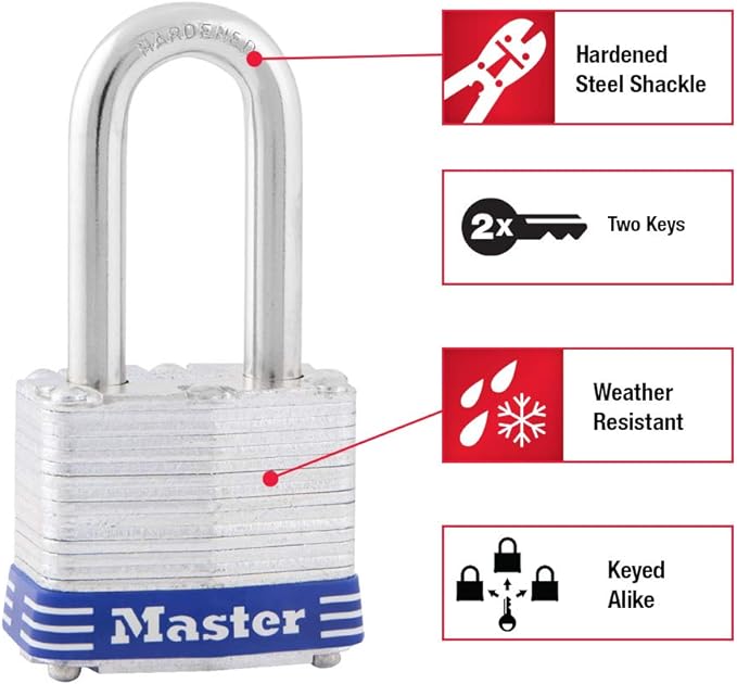 Master Lock Outdoor Padlocks, Lock Set with Keys, Keyed Alike Padlocks, 3 Pack, 3TRILF