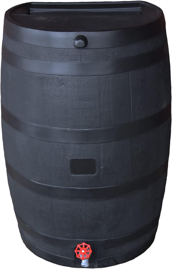 Home Accents 50-Gallon ECO Rain Water Collection Barrel Made with 100% Recycled Plastic Spigot, Black