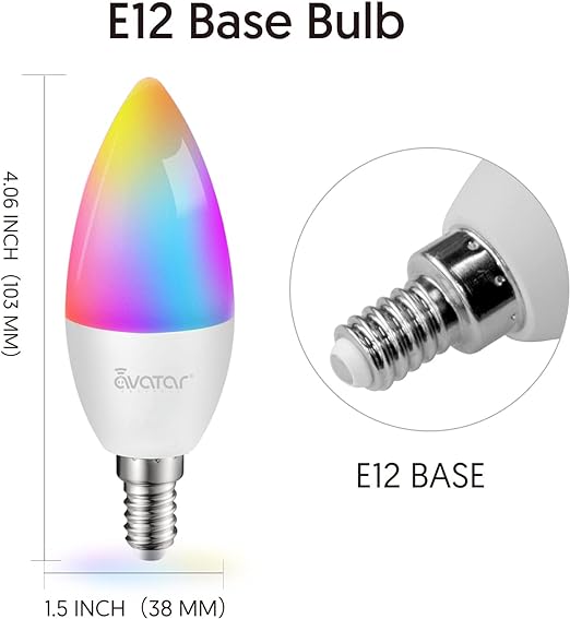 2 Pack E12 LED Light Bulb Work w/Google Siri Alexa Light Bulb 5W Type B Smart Bulb RGBCW 16 Million Color Changing Light Bulb 2.4G WiFi B11 Candelabra Bombillos Work w/Smart Life AvatarControls APP