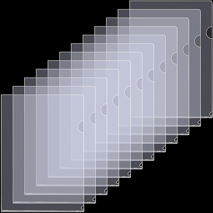 12 Pack Clear File Folders - A4/Letter Size Transparent L-Type Paper Plastic Sleeves Ideal for School and Office Supplies