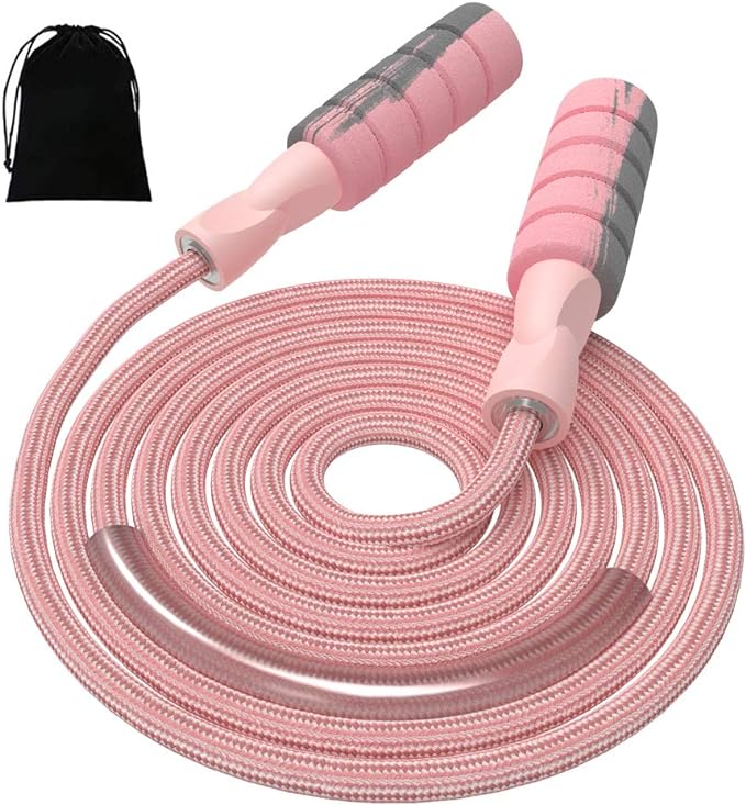 FITMYFAVO Jump Rope Cotton Adjustable Skipping Weighted jumprope for Women,Adult and Children Athletic Fitness Exercise Jumping Rope (Pink)