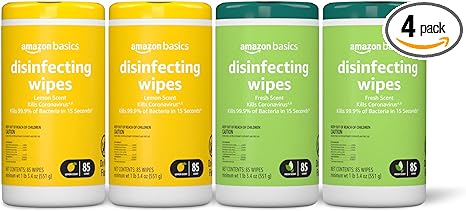 Amazon Basics Disinfecting Wipes, Lemon & Fresh Scent, Sanitizes/Cleans/Disinfects/Deodorizes, 340 Count (4 Packs of 85)