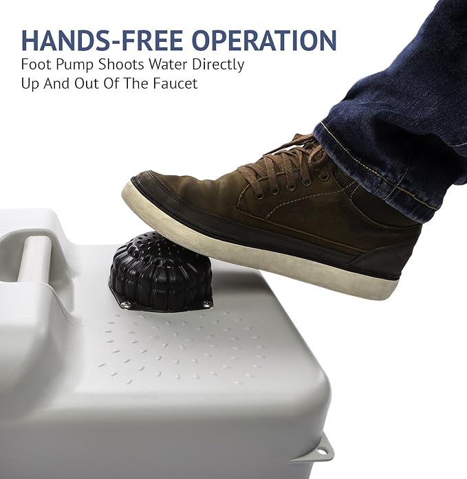 Hike Crew Portable Outdoor Foot Pump Camping Sink – Collapsible Hand Wash Basin w/ 5 Gallon (19L) Water Tank, Wheels, Soap Dispenser, Gooseneck Faucet & Towel Holder – for RV, Travel, Worksite