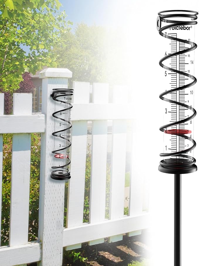 7" Capacity Rain Gauge Outdoor,Hanging or Ground Stake,Detachable Rain Gauge Tube with Metal Stake,Matte Black(RM-BS7-001)