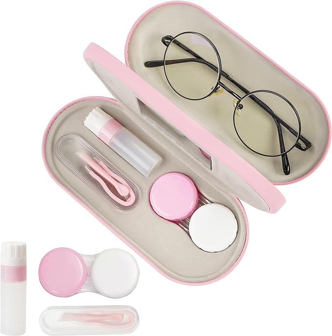 cauyuan Eyeglass Case,Double Sided Portable Contact Lens Case,2 in 1 Portable Contact Multifunction,Durable Lens Case
