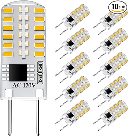 G8 LED Bulb Dimmable 3W Equivalent to 20W-25W Halogen Bulb, T4 JCD Type Bi-Pin G8 Base, Natural White 4000K, AC 120V Mini G8 Bulb for Under Cabinet Light, Under Counter Kitchen Lighting (10 Pack)