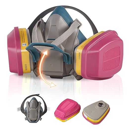 Quick Latch Half Face Respirator 6502QL, Reusable Respirator Mask with 60923 Filters Against Gases, Vapors, Dust, Fumes, Asbestos, Ideal for Paint, Epoxy Resin, Chemicals, Welding, Medium