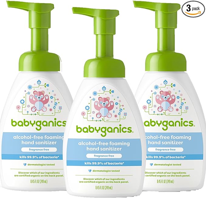 Babyganics Foaming Pump Hand Sanitizer, Alcohol Free, Fragrance Free, Kills 99.9% of Common Bacteria, Moisturizing, 8.45 Fl Oz (Pack of 3)