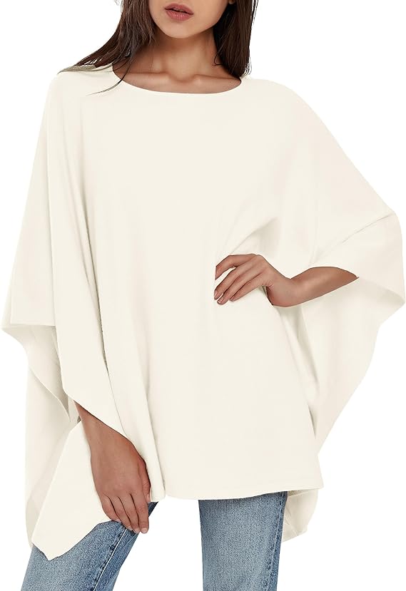 Womens Pullover Poncho Sweater Cashmere Feel Shawl Loose Fitting Ponchos Wraps Baggy Tops for Fall Winter