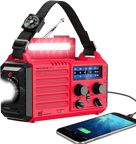 Emergency Weather Radio Solar Hand Crank Battery Operated Portable AM FM Shortwave Radio with NOAA Alert, Flashlight, Reading Lamp, Cellphone Charger,Earphone Jack, SOS Alarm for Home Outdoor Survival