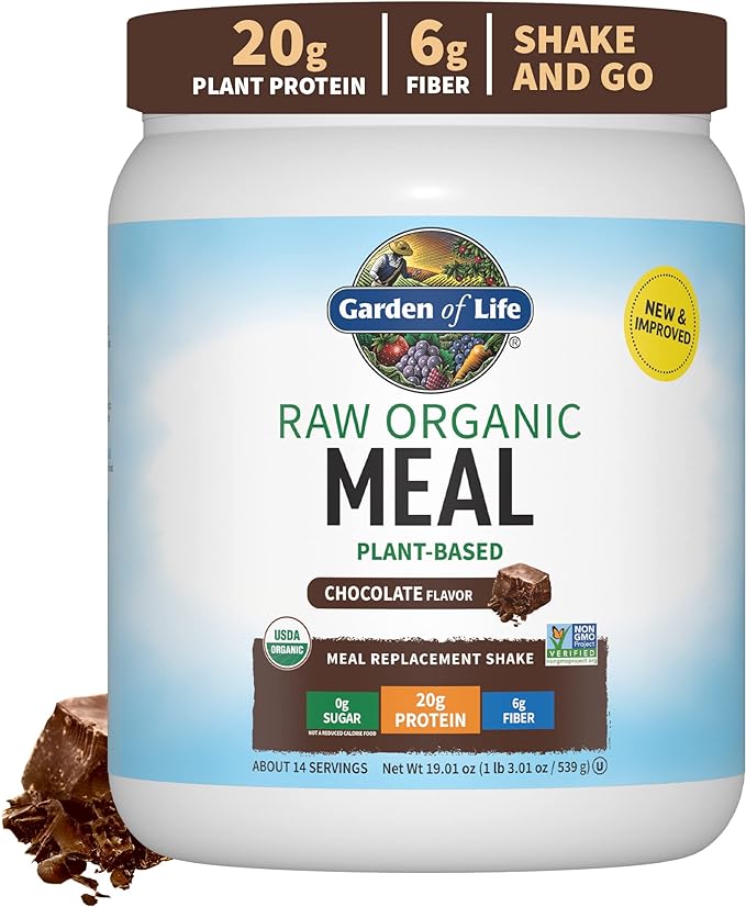 Garden of Life Vegan Protein Powder - Raw Organic Meal Replacement Shakes - Chocolate - Pea Protein, Greens and Probiotics for Women and Men, Plant Based Dairy Free All in One Shake, 14 Servings