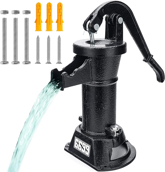 Durable Cast Iron Pitcher Pump Antique Manual Hand Shake Suction Well Pump Water Transfer Pump 25ft Maximum Lift Easy Installation for Outdoor Garden Pond Backyards SWP 300 Black