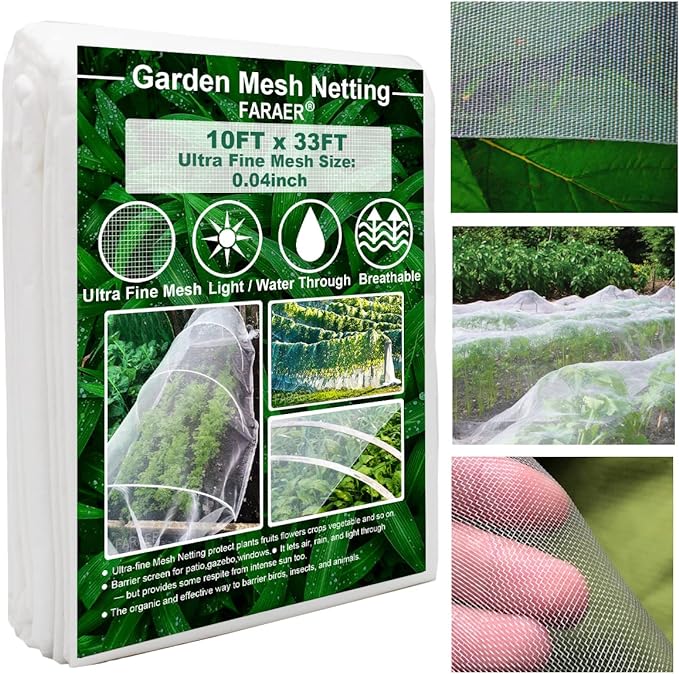Garden Netting, Plant Covers 10x33Ft Net Ultra Fine Mesh Protection Netting for Vegetable Plants Fruits Flowers Crops Greenhouse Row Cover Raised Bed Barrier Screen Protection Net Cover