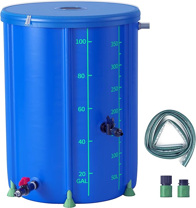Rain Barrels to Collect Rainwater,100 Gallon Collapsible Water Barrels Rain Catcher from Gutter 1000D Waterproof Material Portable Water Storage Tank with Spigo