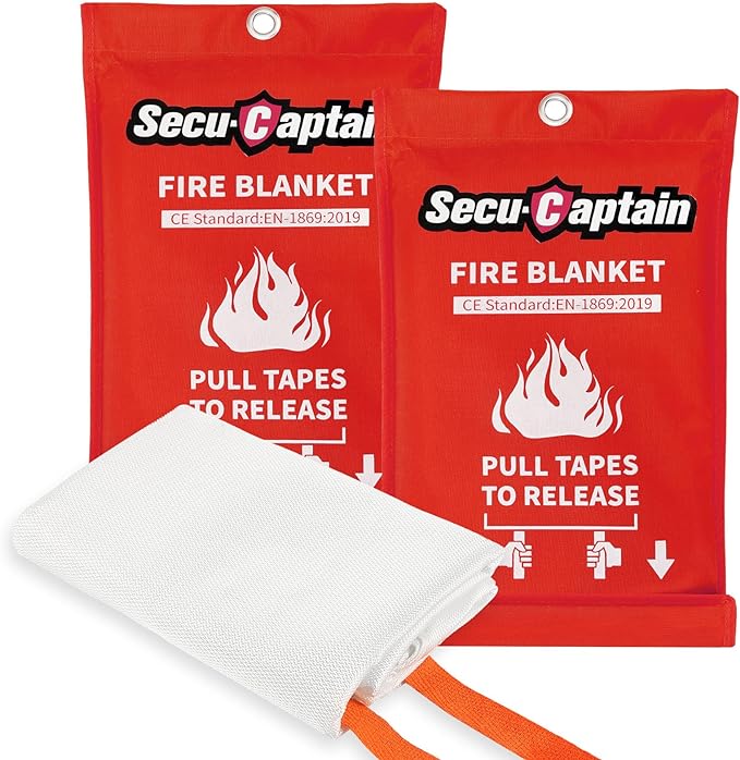 Emergency Fire Blanket for Home and Kitchen - 2 Pack 40"x40" Flame Suppression Fiberglass Fire Blankets for House Camping Car Office Warehouse Emergency Survival Safety Visit the SecuCaptain Store