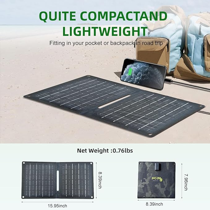 5V12W Foldable Solar Panel Charger Portable Solar Panel Charger with 5V 2A USB-A Outputs for Phones, Power Banks - Waterproof for Outdoor Camping, Hiking, Backpacking