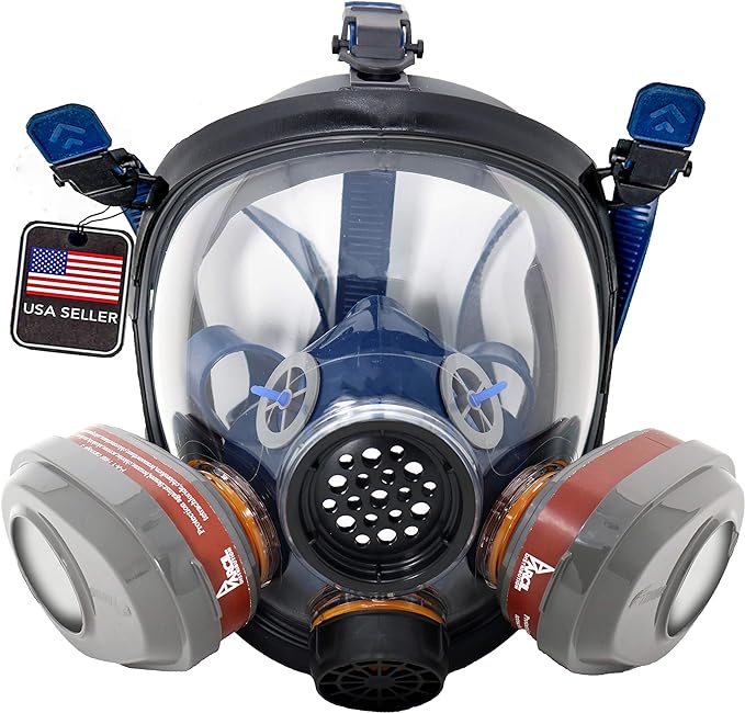 PD-101 Full Face Organic Vapor Respirator – Full Manufacturer Warranty – ASTM Tested – Double Activated Charcoal Air filter – Industrial Grade Quality