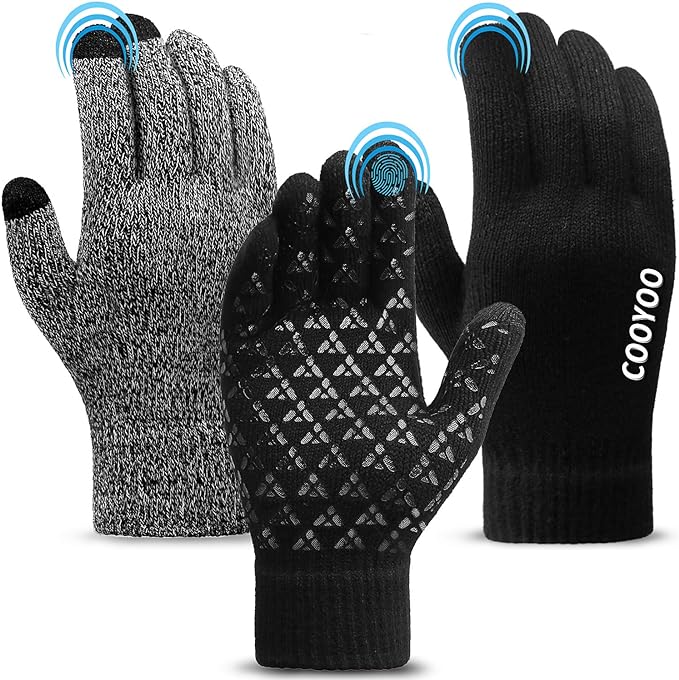 COOYOO Winter Gloves for Women and Men 1/2/3 Pairs,Touch Screen Gloves,Anti-Slip Silicone Gel- Thermal Soft Wool Lining