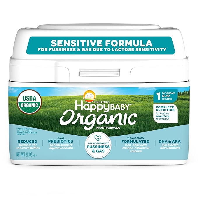 Happy Baby Organics Infant Formula Milk Based Powder packaging may vary, Stage 1 Sensitive, 21 Ounce