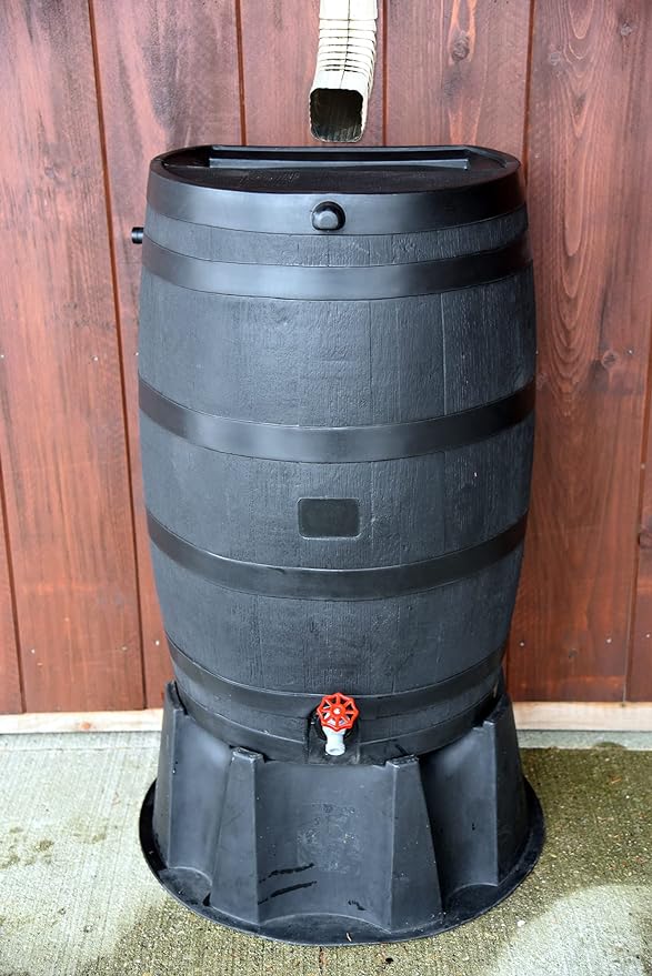Home Accents 50-Gallon ECO Rain Water Collection Barrel Made with 100% Recycled Plastic Spigot, Black