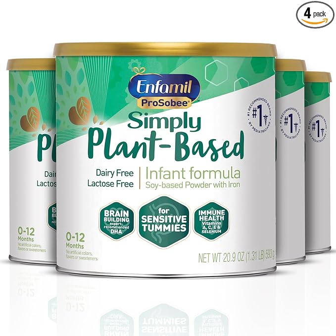 Enfamil ProSobee Soy-Based Infant Formula for Sensitive Tummies, Lactose-Free, Milk-Free, and DHA for Brain Support, Plant-Sourced Protein Powder Can, 20.9 Oz (Pack of 4)