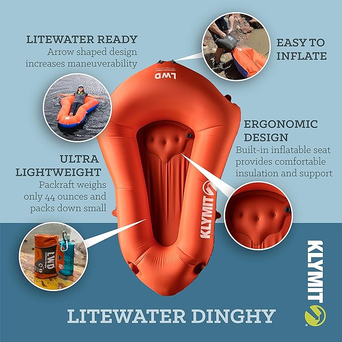 Klymit Litewater Dinghy (LWD) Packraft Inflatable Kayak, Light Inflatable Raft Packs Small for Backpacking