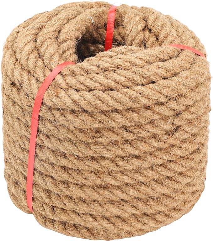 Jute Rope (1 in X 100 ft), 25mm Thick Twisted Manila Ropes,Tug of War Rope,Thick Rope Natural Heavy Duty Hemp Rope for Swing Bed, Crafts, Railing, Tug of War, Home Decorating (25mm, 100FT)