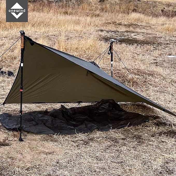 onewind Hooded Rain Poncho, Silnylon Camping Rain Coat Versatile Survival Shelter Lightweight Poncho for Hiking, Backpacking