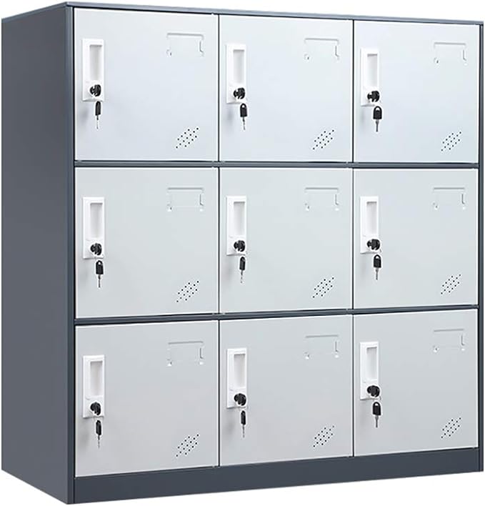 WISUNO 9 Doors Metal Storage Cabinet with Card Slot, Organizer,Shoes and Bags Steel Locker for Office, Home, Bank, School, Gym(Gray)