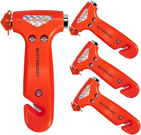 MOTORBUDDY 4-Pack Car Safety Hammer, Auto Emergency Escape Hammer with Window Breaker and Seat Belt Cutter, Striking Red Emergency Escape Tool for Car Accidents