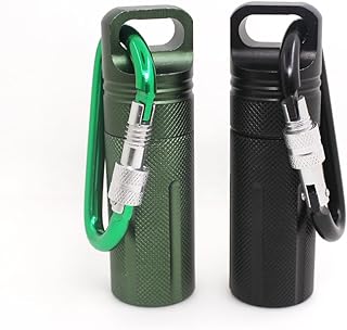 SENHAI Air-Tight EDC Accessory Case Waterproof Pill Capsule Fob Bottle, 2 Pack Aluminum Outdoor Dry Containers Match Seal Storage Case, with 2 Locking Carabiners - Black, Green