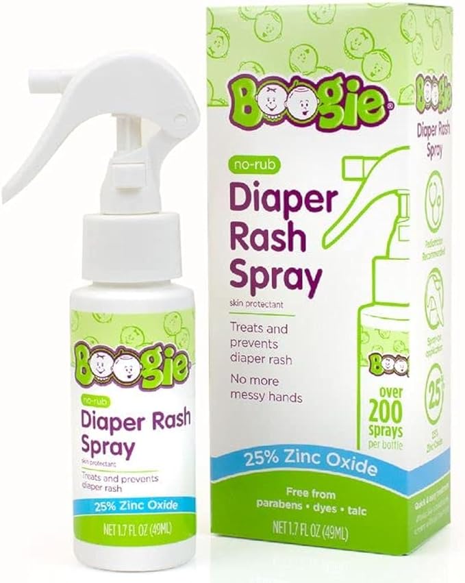 Diaper Rash Cream Spray by Boogie Bottoms, Travel Friendly No-Rub Touch Free Application for Sensitive Skin, from The Maker of Boogie Wipes, Over 200 Sprays per Bottle, 1.7 oz