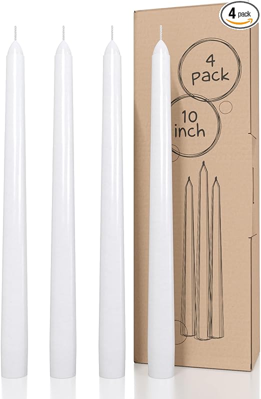 CANDWAX White Taper Candles 10 inch Dripless - Set of 4 Tapered Candles Ideal as Dinner Candles - Smokeless and Unscented Taper Candles Long Burning - Hand Poured Tall Candlesticks