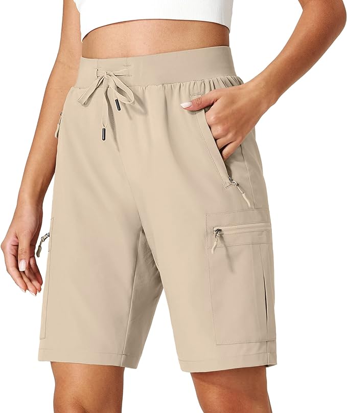 Ksmien Women's Hiking Cargo Shorts Quick Dry Lightweight Summer Shorts with Zipper Pockets for Travel Golf Camping