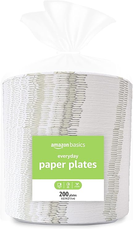 Amazon Basics Everyday Paper Plates, 8 5/8 Inch, Disposable, 200 Count