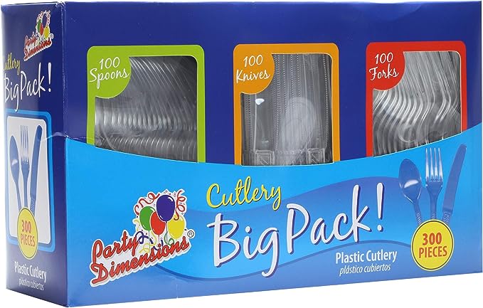 Party Dimensions Plastic 300 Count Cutlery Combo Box, Clear, Combo Box, Clear 300 Count
