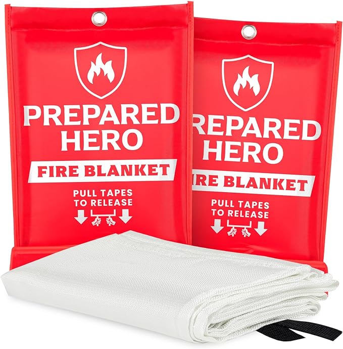 Prepared Hero Emergency Fire Blanket - 2 Pack - Fire Suppression Blanket for Kitchen, 40” x 40”, for Home, Fiberglass Fire Blanket.