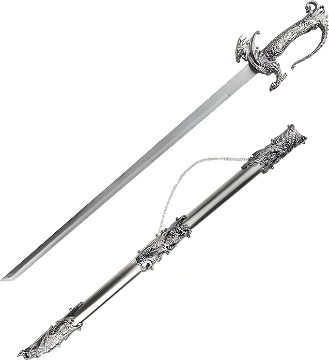 Saint George Dragon Saber Fantasy Knight Sword - Dull Blade - for Collections, Gifts
