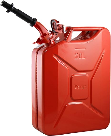 Wavian USA JC0020RVS Red Authentic NATO Jerry Fuel Can and Spout System (20 Liter)