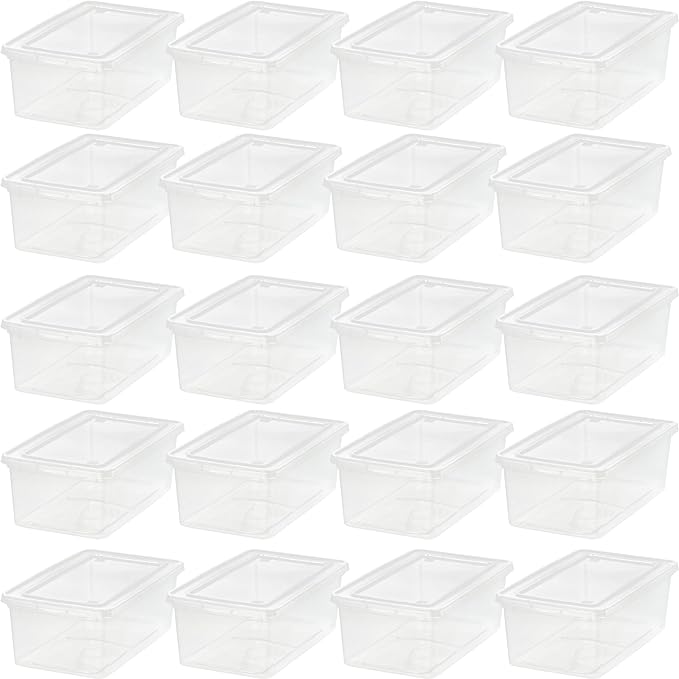 IRIS USA 5.9 Quarts Plastic Storage Container Bin with Latching Lid, 20 Pack, Nestable Box Tote Closet Game Organization Teacher Tools Art Supplies Shoe Shoebox Stackable