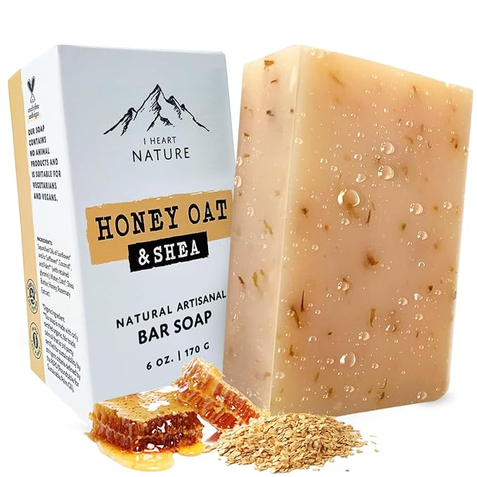 iHeart Moisturizing Honey Oat & Shea Butter Soap - Rich Creamy Lather, Nourishing and Gentle for All Skin Types - Gentle Exfoliant, Deep Hydration - Last 3x Longer (Large 6 Ounce)
