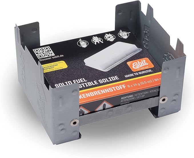 Esbit Ultralight Folding Pocket Stove with Six 14g Solid Fuel Tablets steel, Small - Original