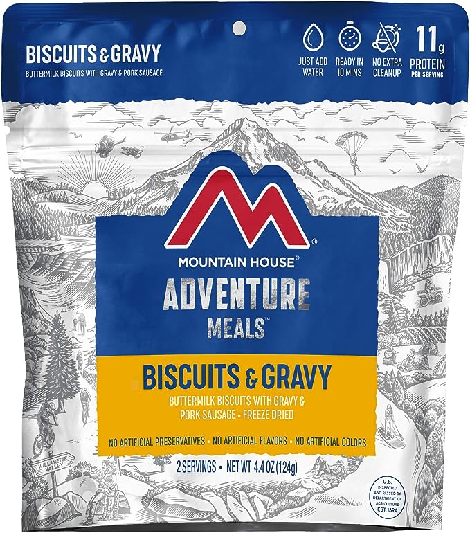 Mountain House Biscuits & Gravy | Freeze Dried Backpacking & Camping Food |2 Servings
