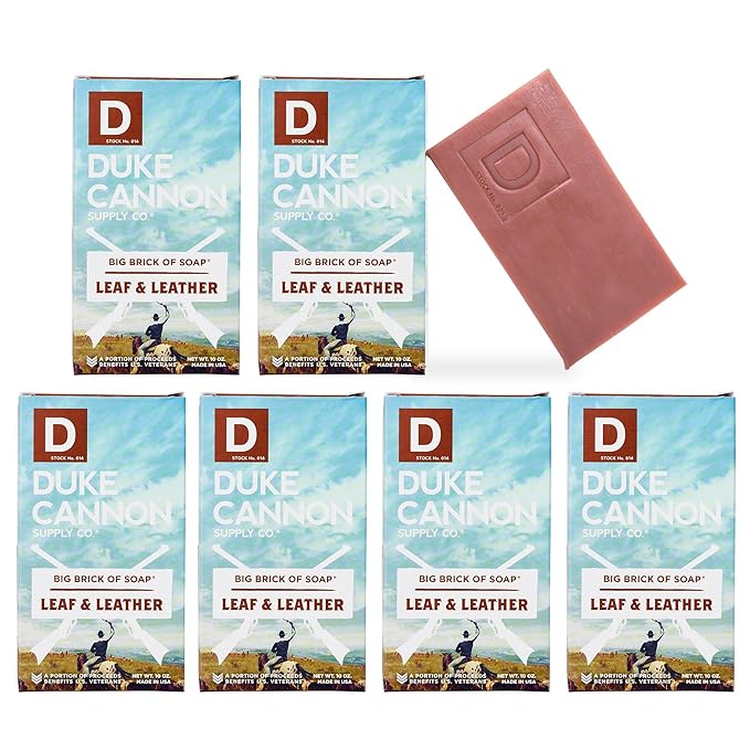 Duke Cannon Supply Co. Big Brick of Soap Bar for Men - Superior Grade, Extra Large, Masculine Scents, All Skin Types, Paraben-Free, 10 oz (6 Pack) (LEAF & LEATHER, 10 oz (Pack of 6))
